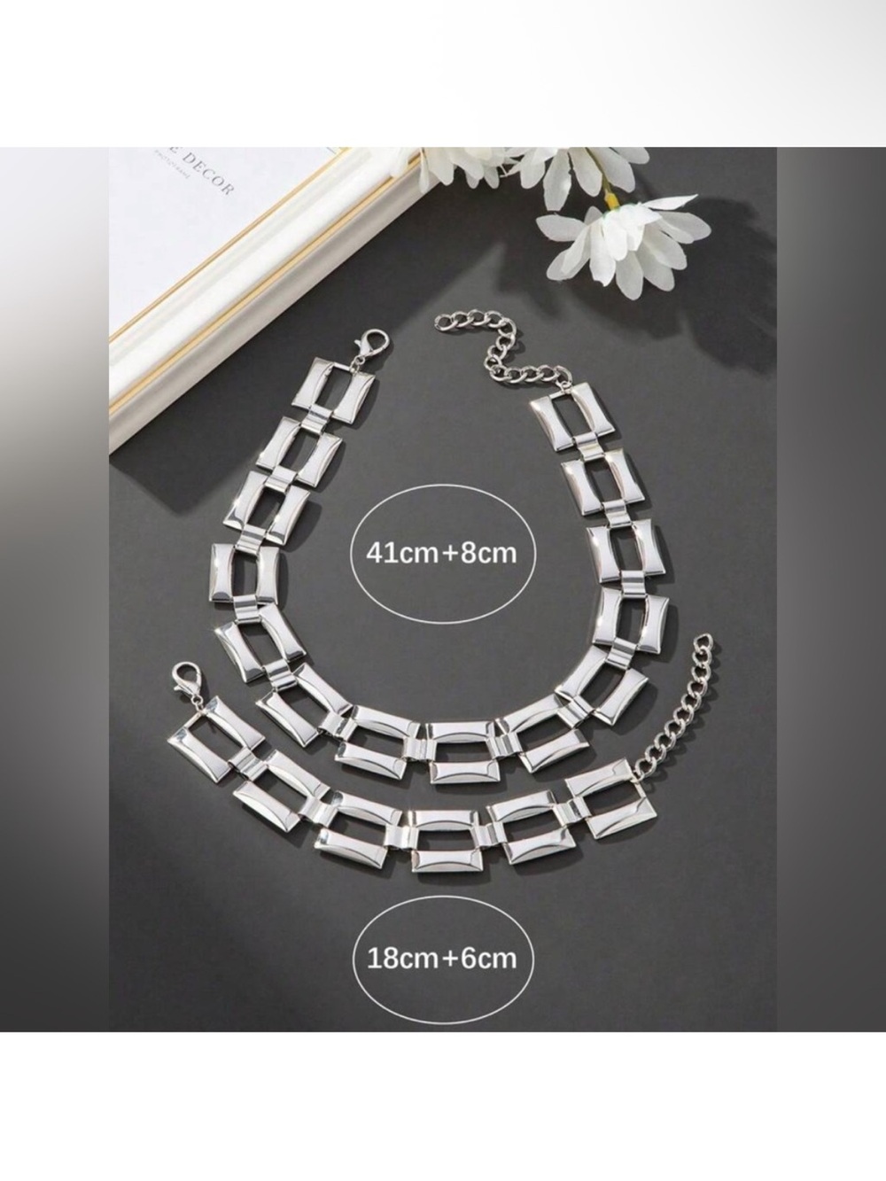 Modern Geometric Silver Necklace and Bracelet Set nwot - Picture 3 of 3